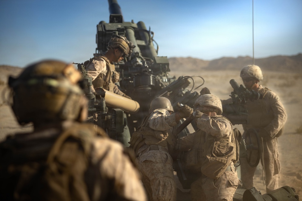 U.S. Marines conduct artillery displacement training