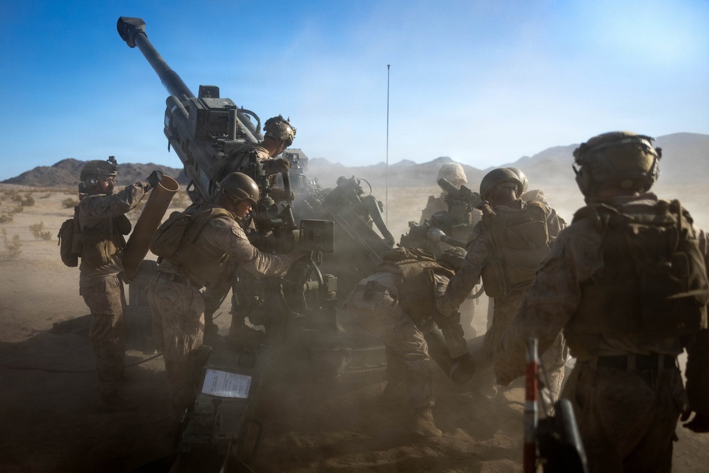 U.S. Marines conduct artillery displacement training