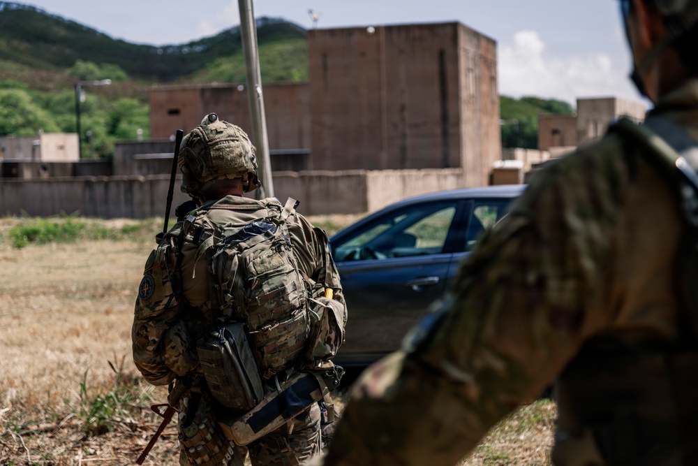 U.S. Navy and Partner EOD Forces participate in a dismounted response drill