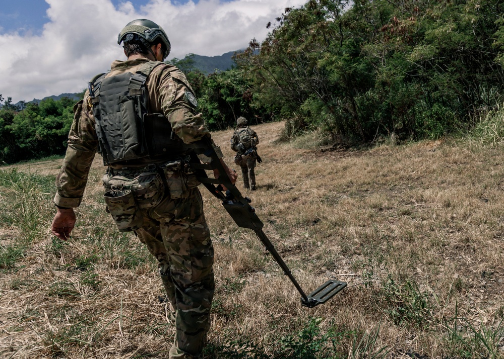 U.S. Navy and Partner EOD Forces participate in a dismounted response drill