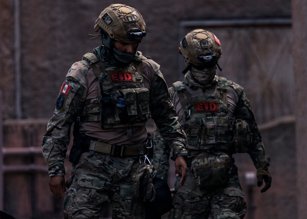 U.S. Navy and Partner EOD Forces participate in a dismounted response drill
