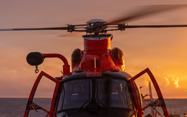 USCGC Midgett (WMSL 757) conducts night flight operations in the South China Sea