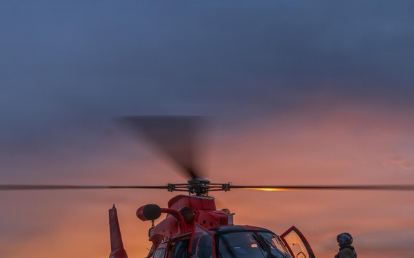 USCGC Midgett (WMSL 757) conducts night flight operations in the South China Sea