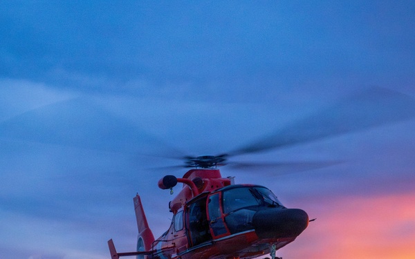 USCGC Midgett (WMSL 757) conducts night flight operations in the South China Sea