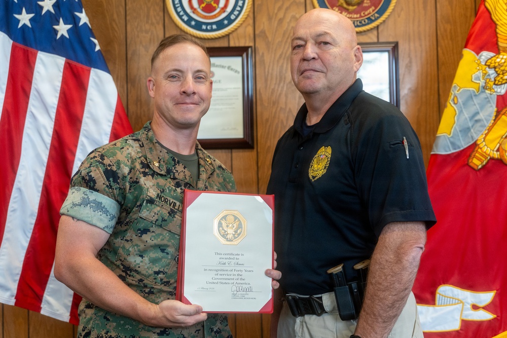 PMO Deputy Chief Keith Simas Receives the 40 Years of Service Award