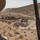 A tracked armored fighting vehicle, consistent with an M2 Bradley Infantry Fighting Vehicle, is maneuvering across arid desert terrain while kicking up dust. The image is captured from inside or alongside another military vehicle, with partial vehicle components visible in the foreground. The setting appears to be a desert training environment with scrub brush-covered hills in the background.