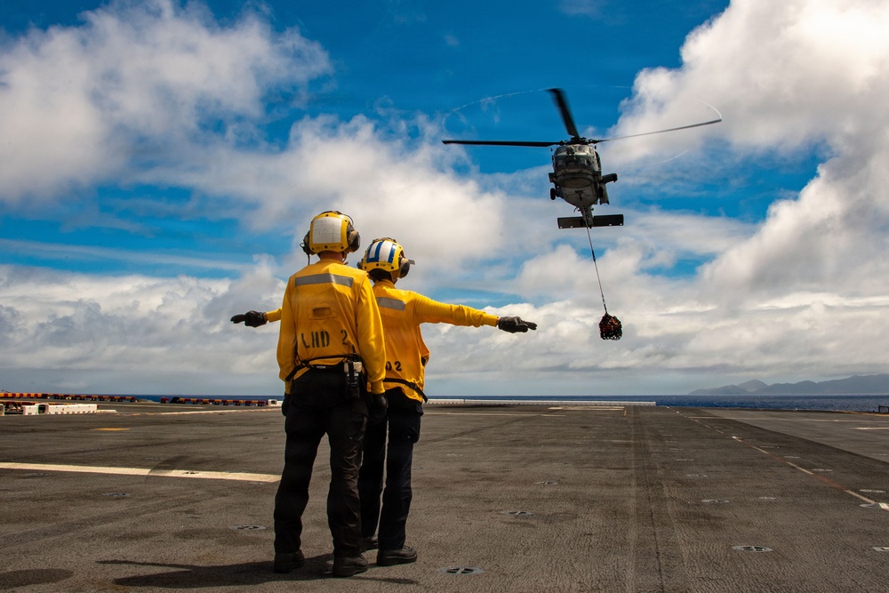 USS Essex Conducts Vertical Replenishment during RIMPAC 2026