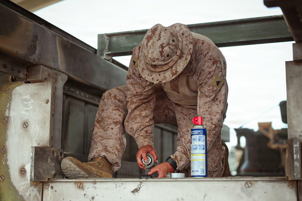 U.S. Marines conduct HIMARS routine preventative maintenance