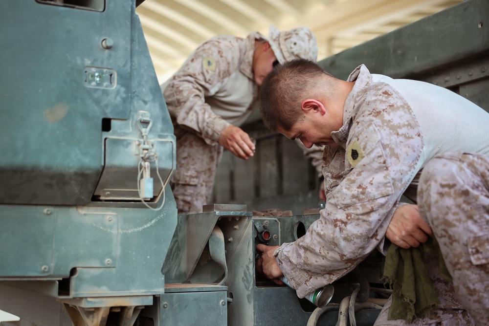 U.S. Marines conduct HIMARS routine preventative maintenance