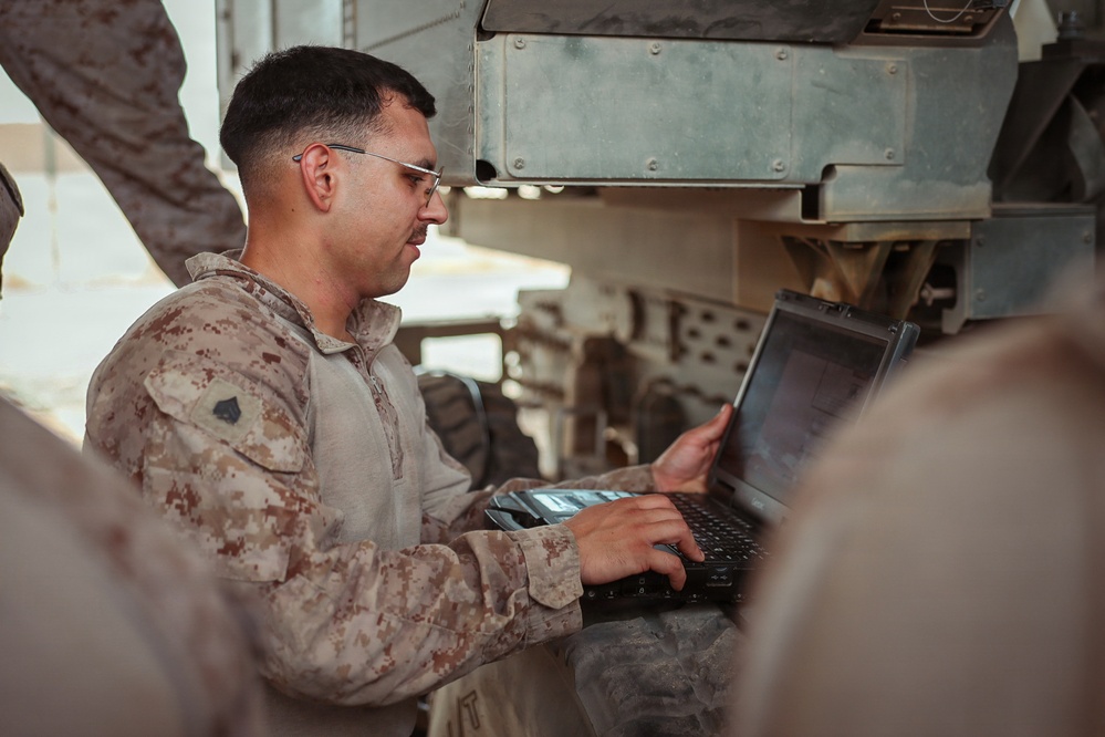 U.S. Marines conduct HIMARS routine preventative maintenance