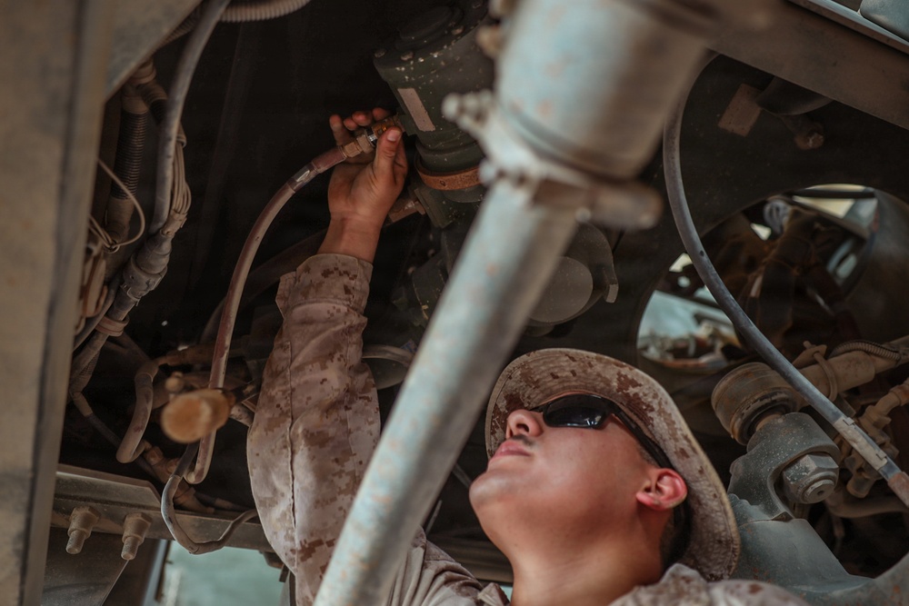 U.S. Marines conduct HIMARS routine preventative maintenance