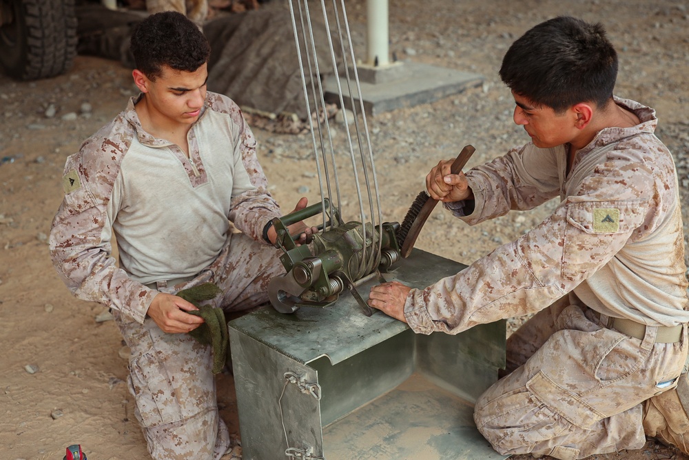 U.S. Marines conduct HIMARS routine preventative maintenance