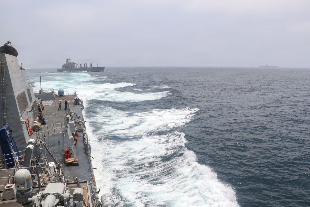 Frank E. Petersen Jr. Conducts a Replenishment-at-Sea with USNS John Lenthall