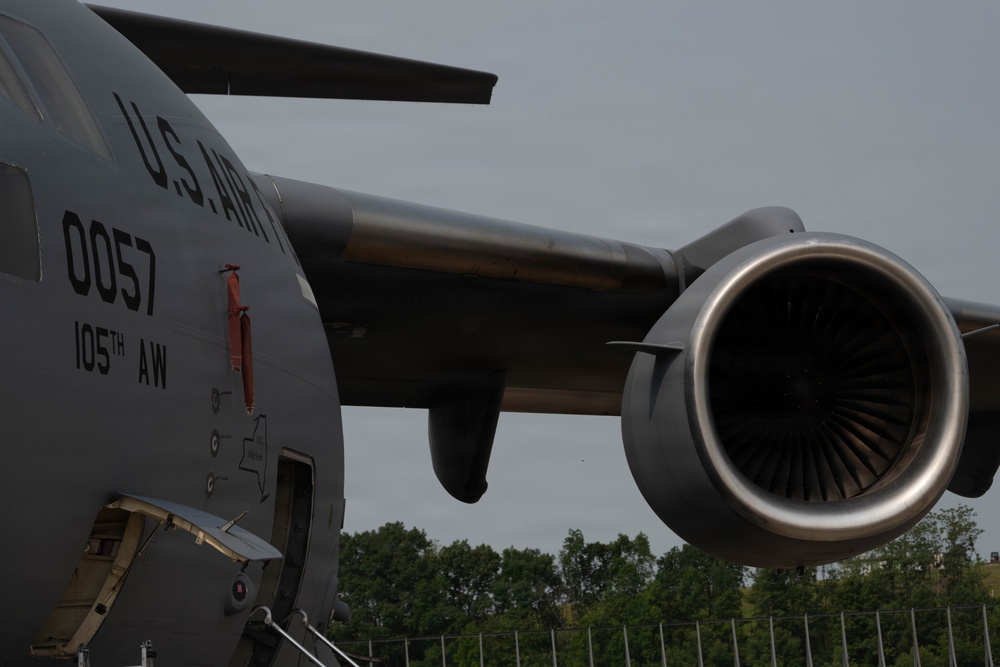 On the flightline at the 105 AW