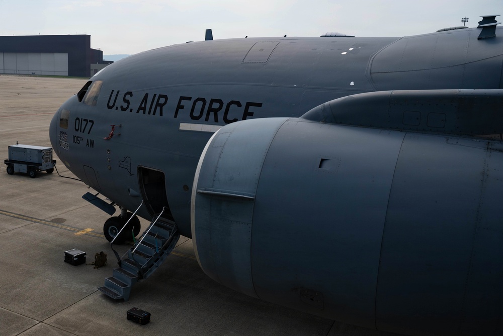 On the flightline at the 105 AW