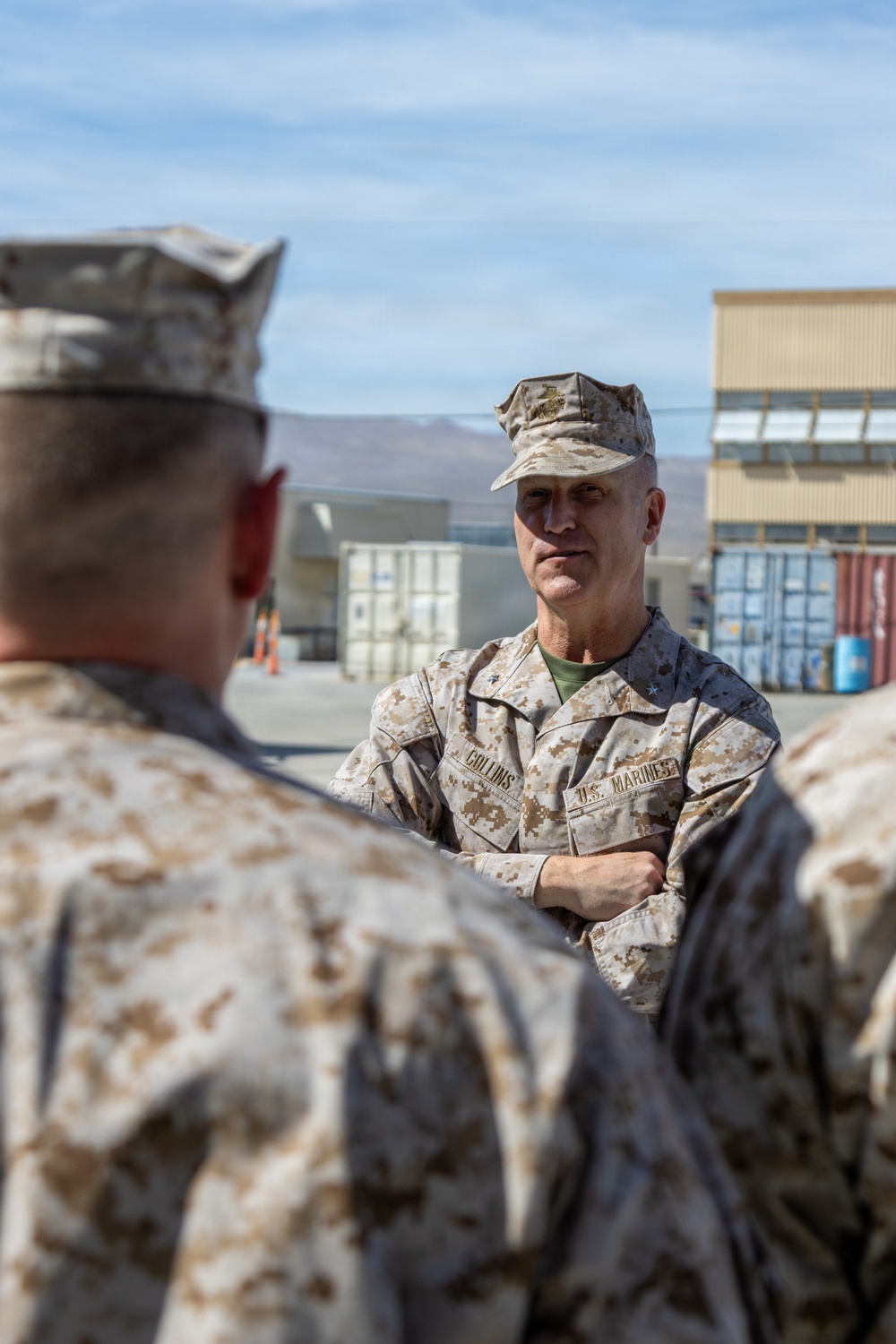 Brigadier General Kevin Collins, commanding general, Marine Corps Logistics Command, meets with civilian-Marines and tours facilities at Production Plant Barstow