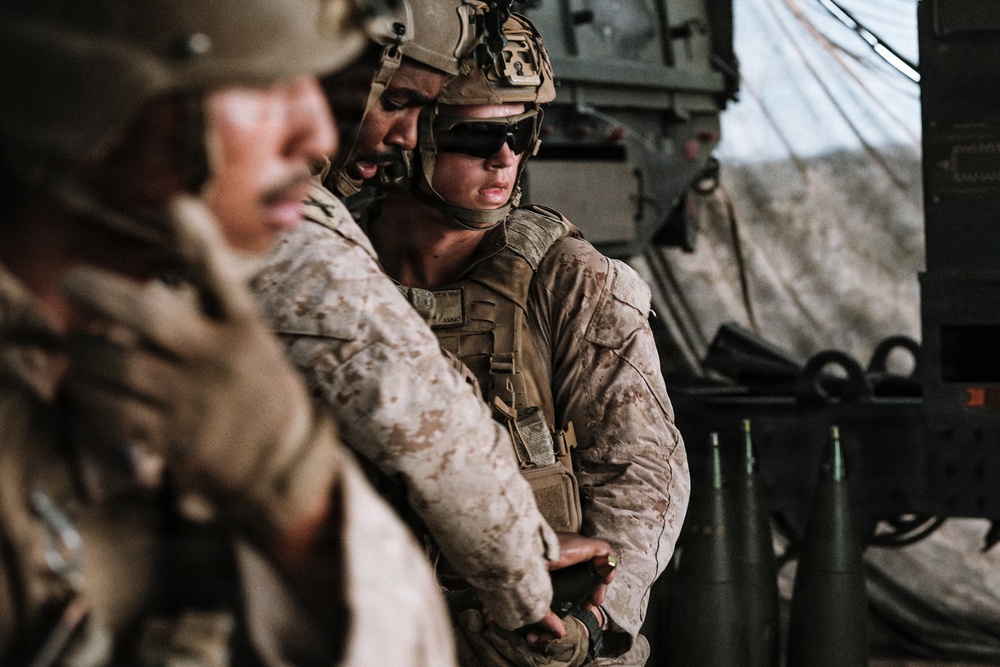 Marines with 1st Battalion, 11th Marine Regiment sling rounds during FSCEX