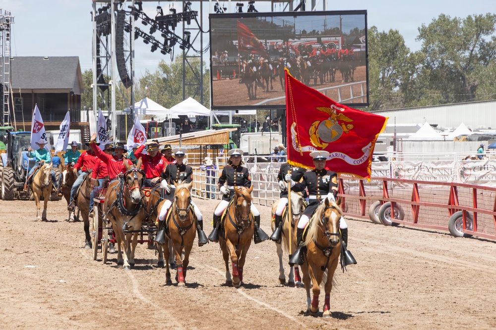 Marine Corps Mounted Color Guard participates in Cheyenne Frontier Days 2026