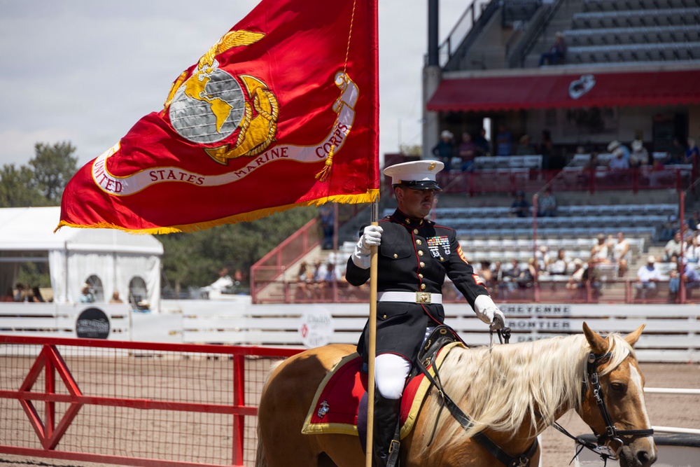 Marine Corps Mounted Color Guard participates in Cheyenne Frontier Days 2026