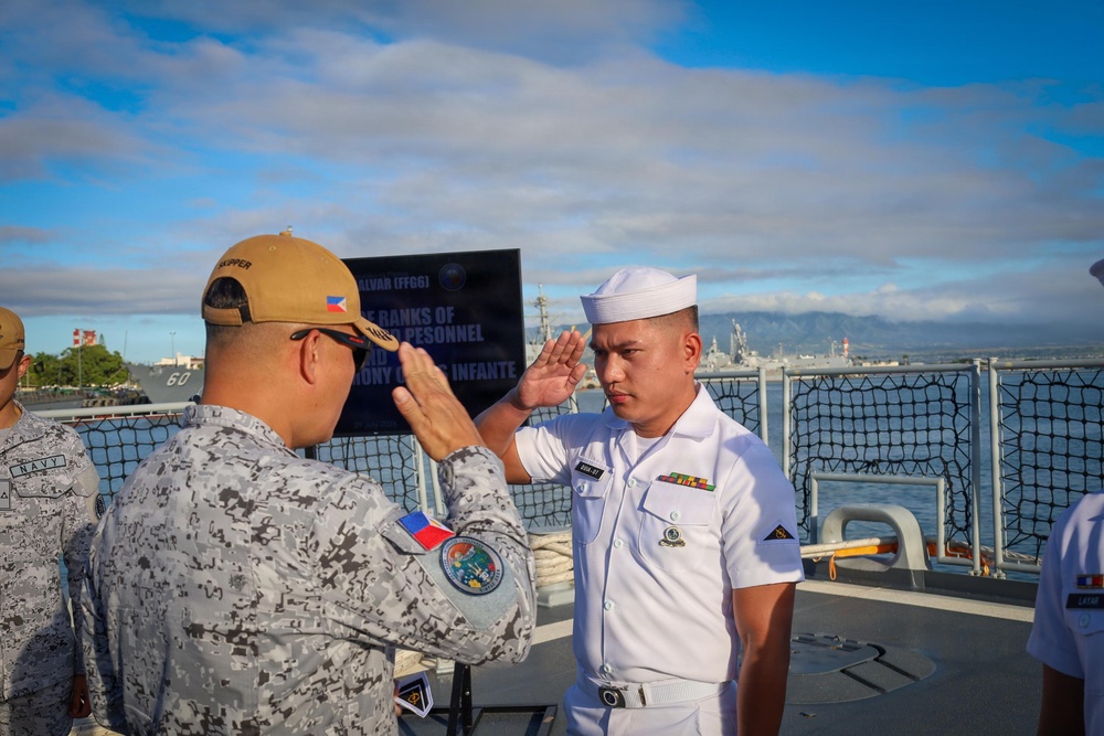 Philippine Navy sailors receive new ranks during RIMPAC 2026