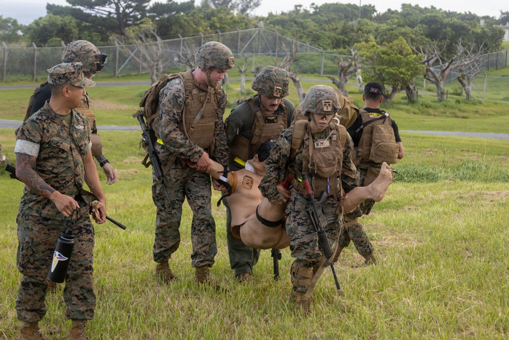 MAG-36 service members demonstrate medical response training in simulated tactical environment