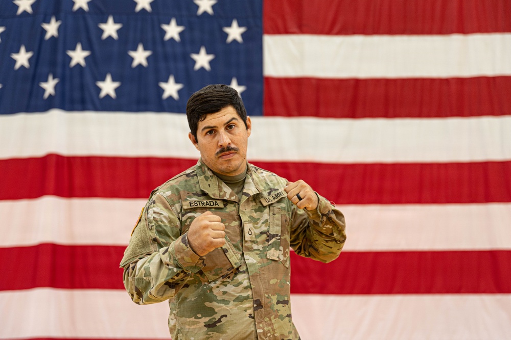 Soldier Poses for Combatives Tournament Portrait