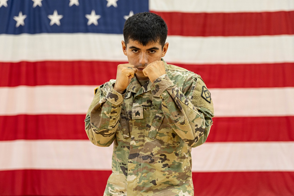Soldier Poses for Combatives Tournament Portrait