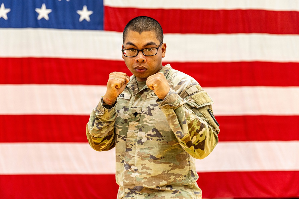Soldier Poses for Combatives Tournament Portrait