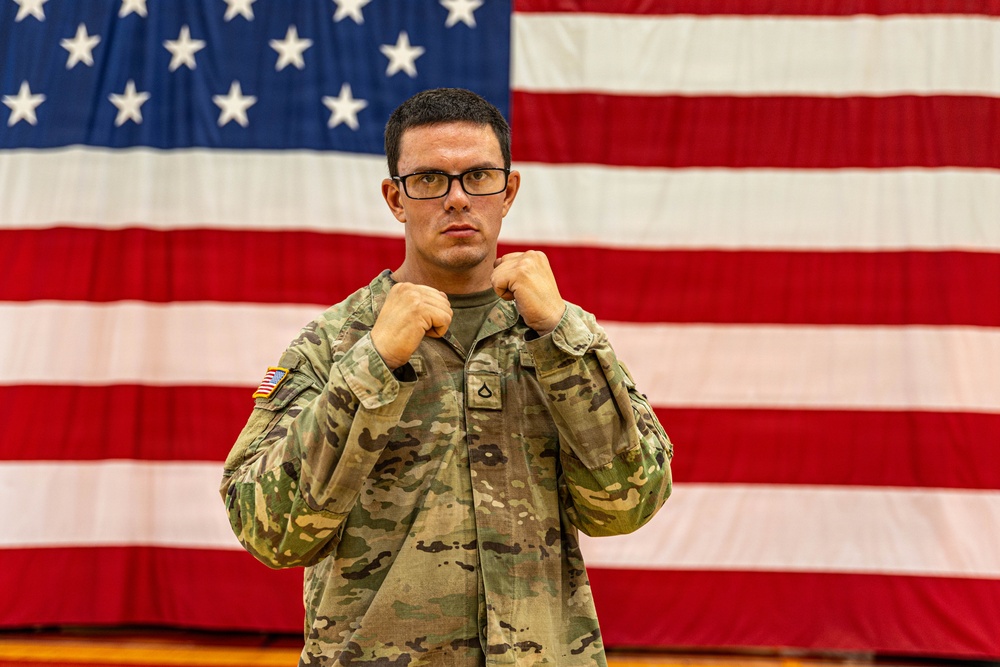 Soldier Poses for Combatives Tournament Portrait