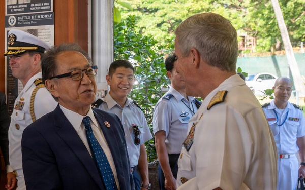 Katsuaki Kamiji, mayor of the city of Yokosuka, visits the USS Arizona Memorial with Adm. Steve Koehler, commander, U.S. Pacific Fleet