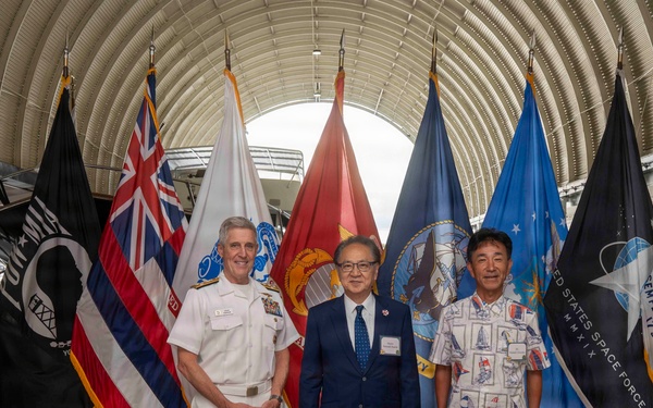 Katsuaki Kamiji, mayor of the city of Yokosuka, visits the USS Arizona Memorial with Adm. Steve Koehler, commander, U.S. Pacific Fleet