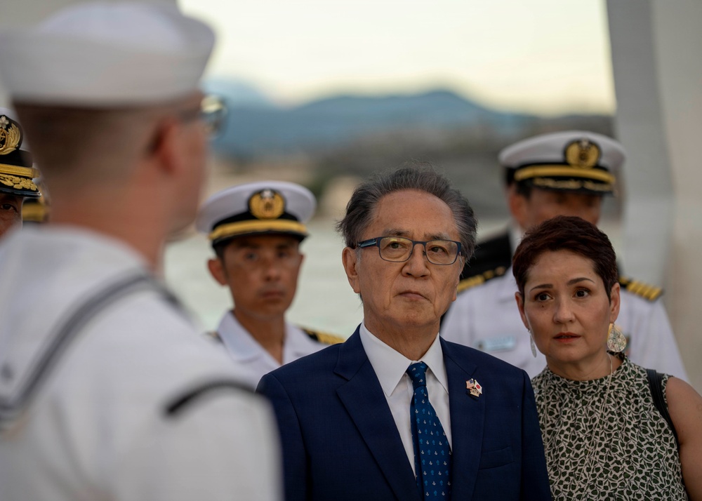 Katsuaki Kamiji, mayor of the city of Yokosuka, visits the USS Arizona Memorial with Adm. Steve Koehler, commander, U.S. Pacific Fleet
