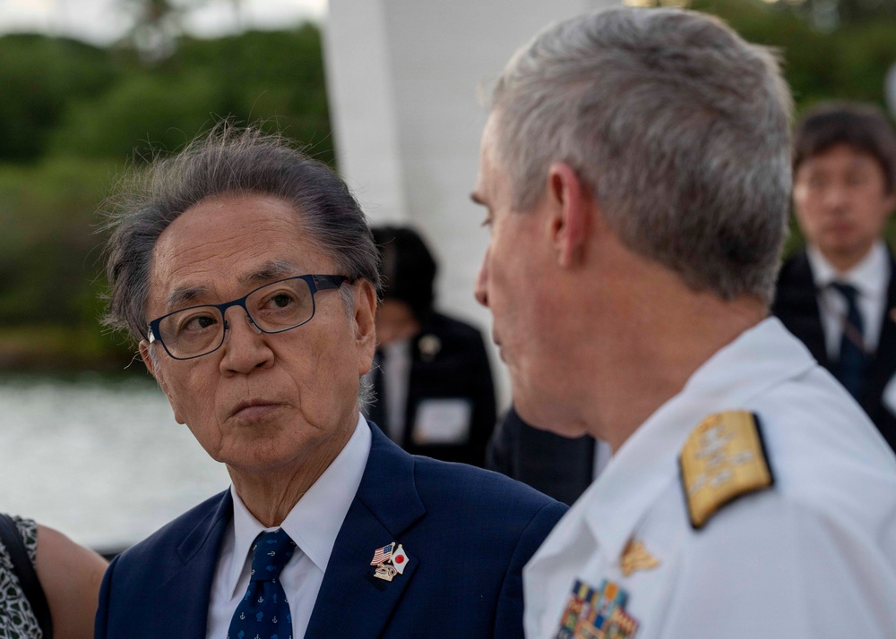 Katsuaki Kamiji, mayor of the city of Yokosuka, visits the USS Arizona Memorial with Adm. Steve Koehler, commander, U.S. Pacific Fleet