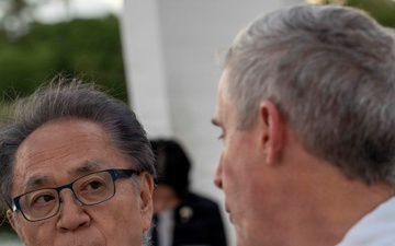 Katsuaki Kamiji, mayor of the city of Yokosuka, visits the USS Arizona Memorial with Adm. Steve Koehler, commander, U.S. Pacific Fleet