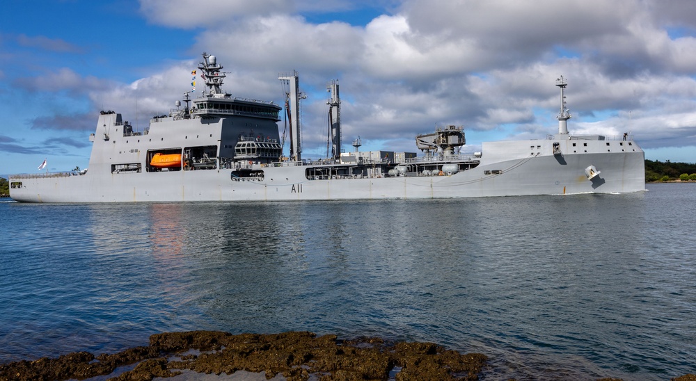 HMNZS Aotearoa (A11) returns to Pearl Harbor during RIMPAC 26