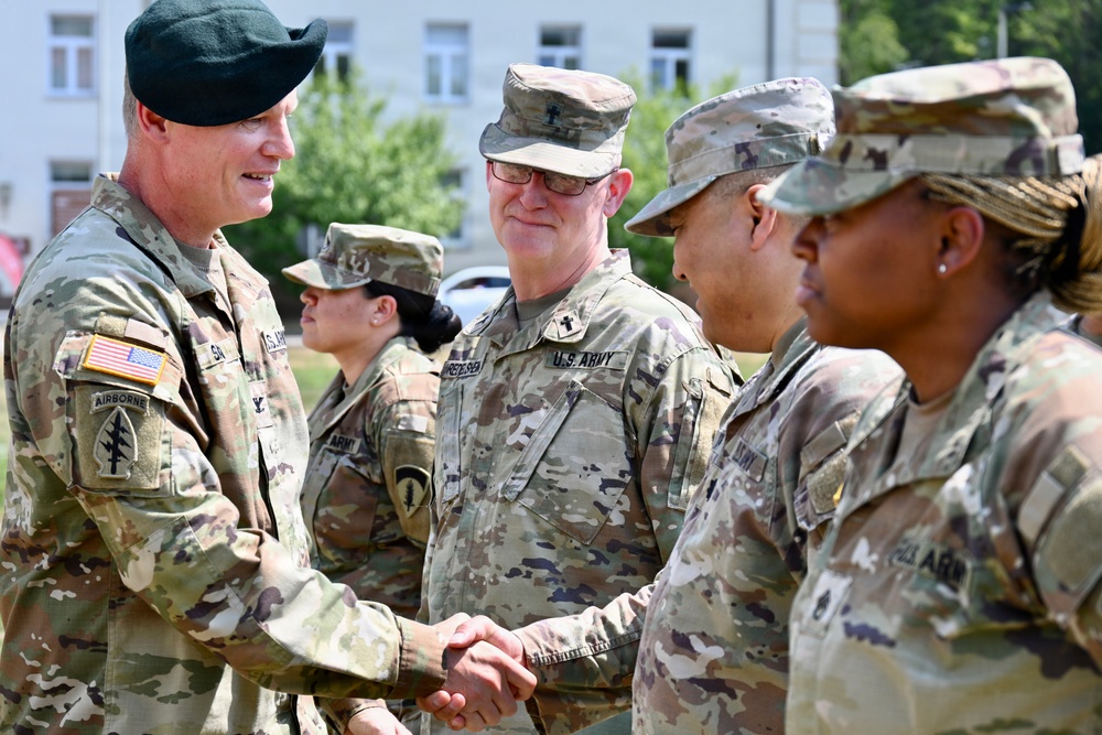 U.S. Army Stuttgart Garrison Headquarters and Headquarters Company receive Safety Streamer Award during ceremony