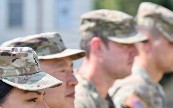 U.S. Army Stuttgart Garrison Headquarters and Headquarters Company receives Safety Streamer Award during ceremony