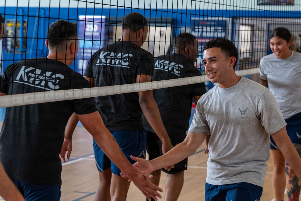 Serving Leadership: Airman Leadership School students face off against First Sergeants in volleyball match