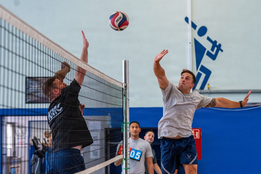 Serving Leadership: Airman Leadership School students face off against First Sergeants in volleyball match
