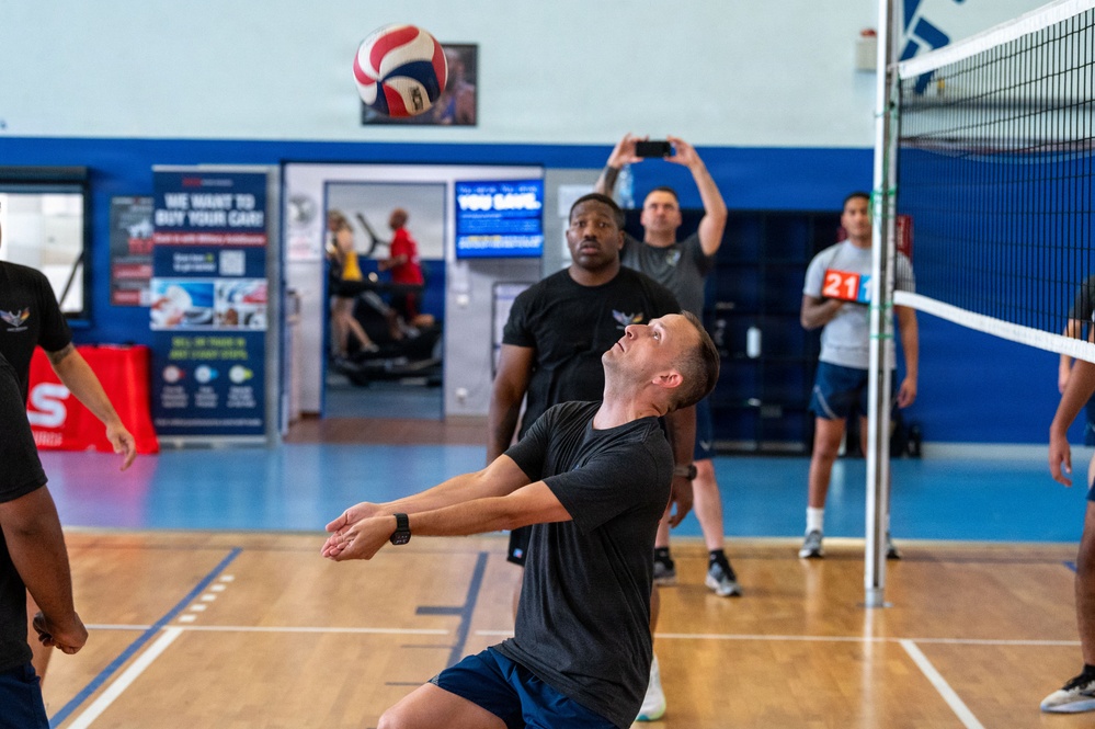 Serving Leadership: Airman Leadership School students face off against First Sergeants in volleyball match