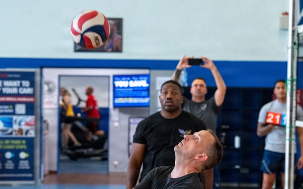 Serving Leadership: Airman Leadership School students face off against First Sergeants in volleyball match