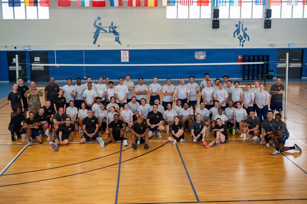 Serving Leadership: Airman Leadership School students face off against First Sergeants in volleyball match