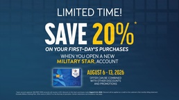A+ Savings: MILITARY STAR Offers 20% Off First-Day Purchases for New Cardmembers