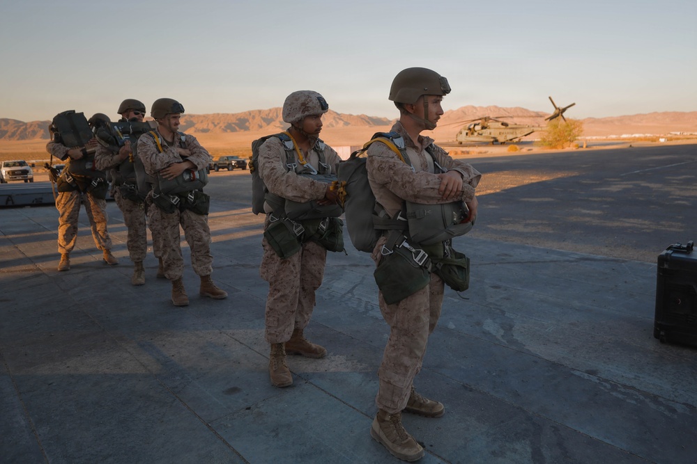 U.S. Marines with Combat Logistics Battalion 2 conduct a personnel jump at MCAGCC