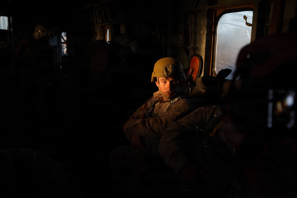 U.S. Marines with Combat Logistics Battalion 2 conduct a personnel jump at MCAGCC