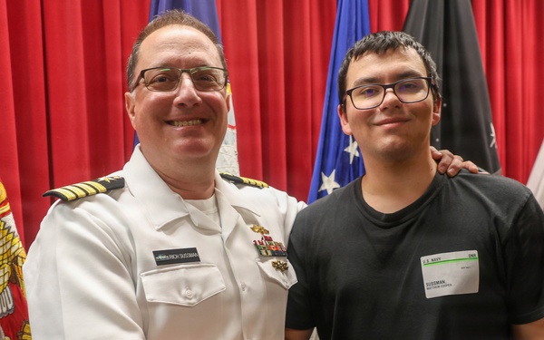 Navy Captain administers Oath of Enlistment for Son on Last Day of Navy Career