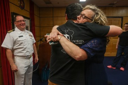 Navy Captain administers Oath of Enlistment for Son on Last Day of Navy Career