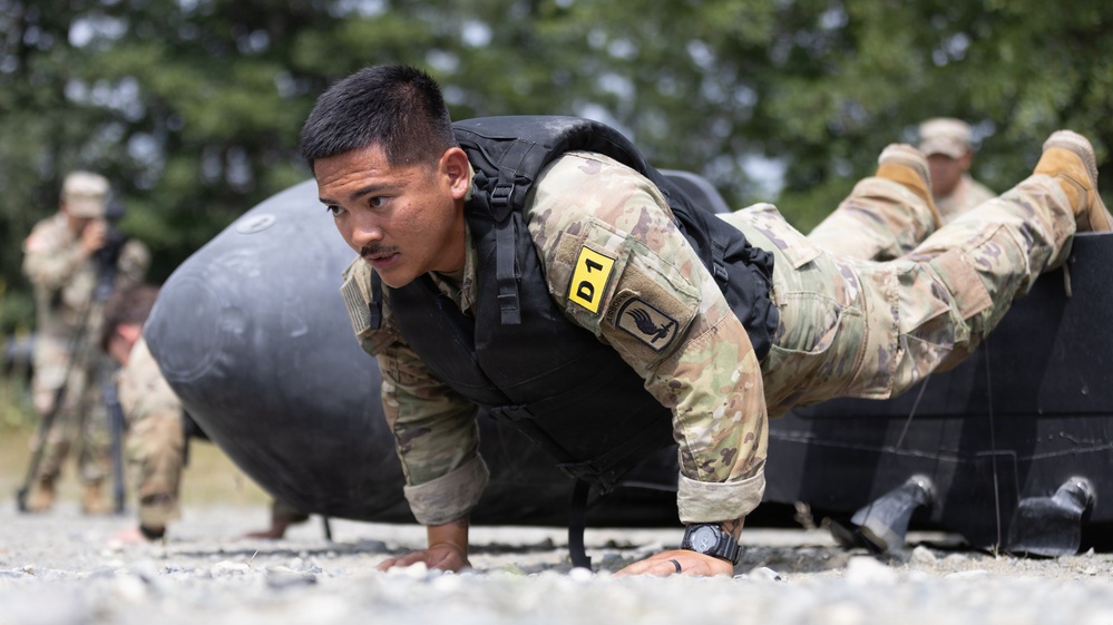 U.S. Army Europe and Africa Best Squad Competitors Conduct Zodiac Water Crossing
