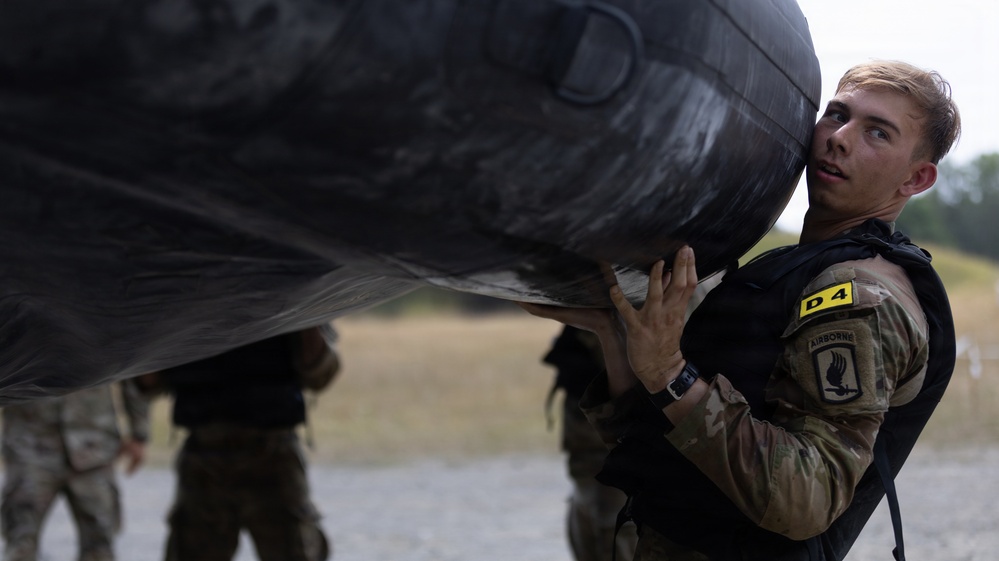 U.S. Army Europe and Africa Best Squad Competitors Conduct Zodiac Water Crossing