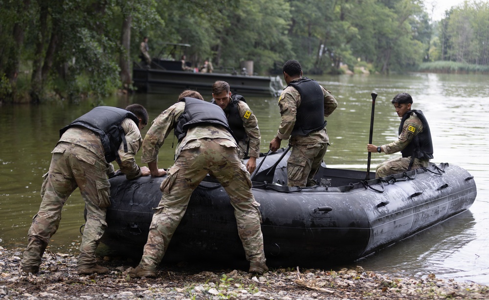 U.S. Army Europe and Africa Best Squad Competitors Conduct Zodiac Water Crossing